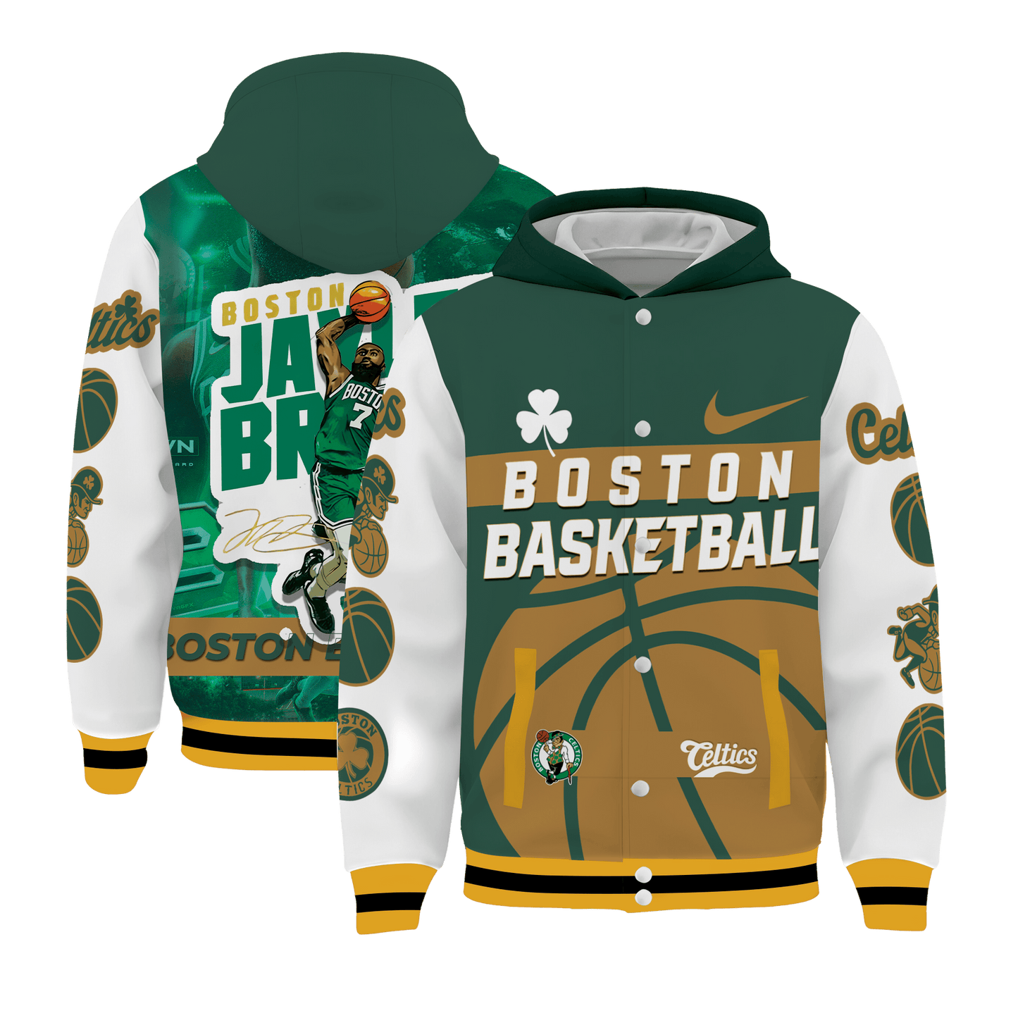 J.Brown #7 Boston Basketball Team Basketball Hooded Varsity Jacket