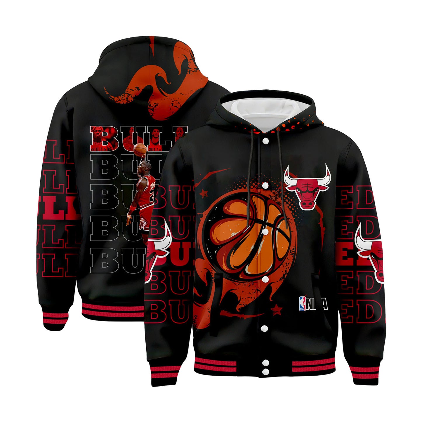 CB Basketball Michael Jordan Team 3D All Over Print Hooded Varsity Jacket