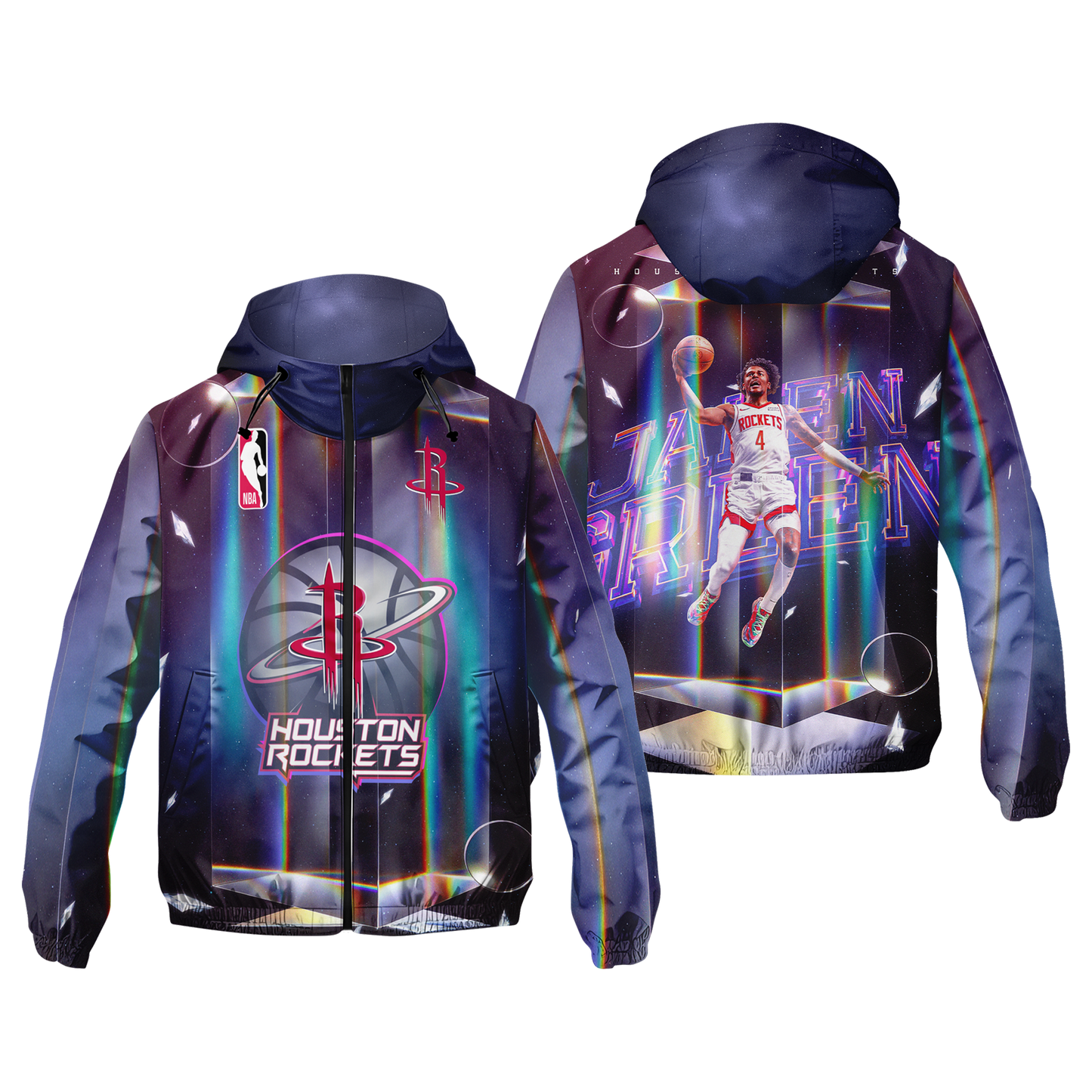 Jalen Green #4 Rockets Team 3D Windbreaker Jacket