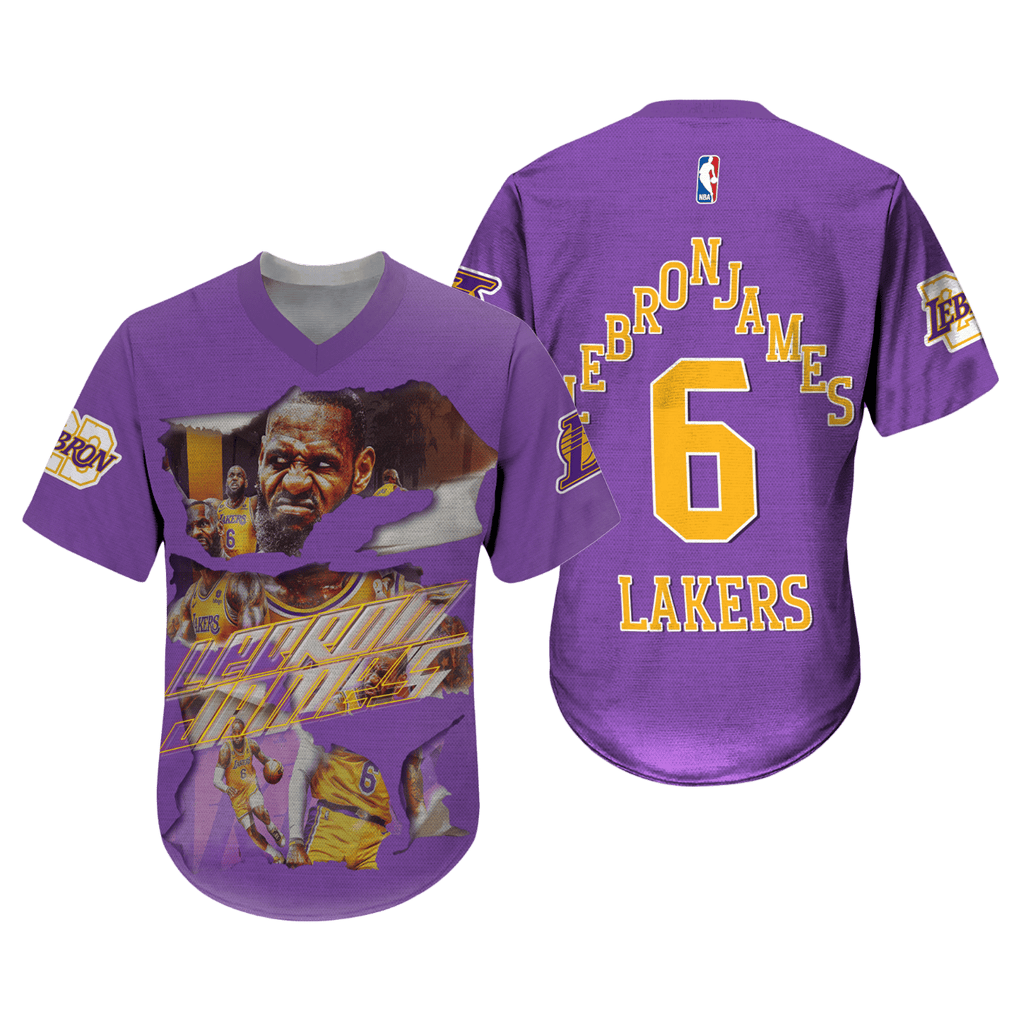 LeBron James #6 Lakers Team King James 3D V-Neck Jersey