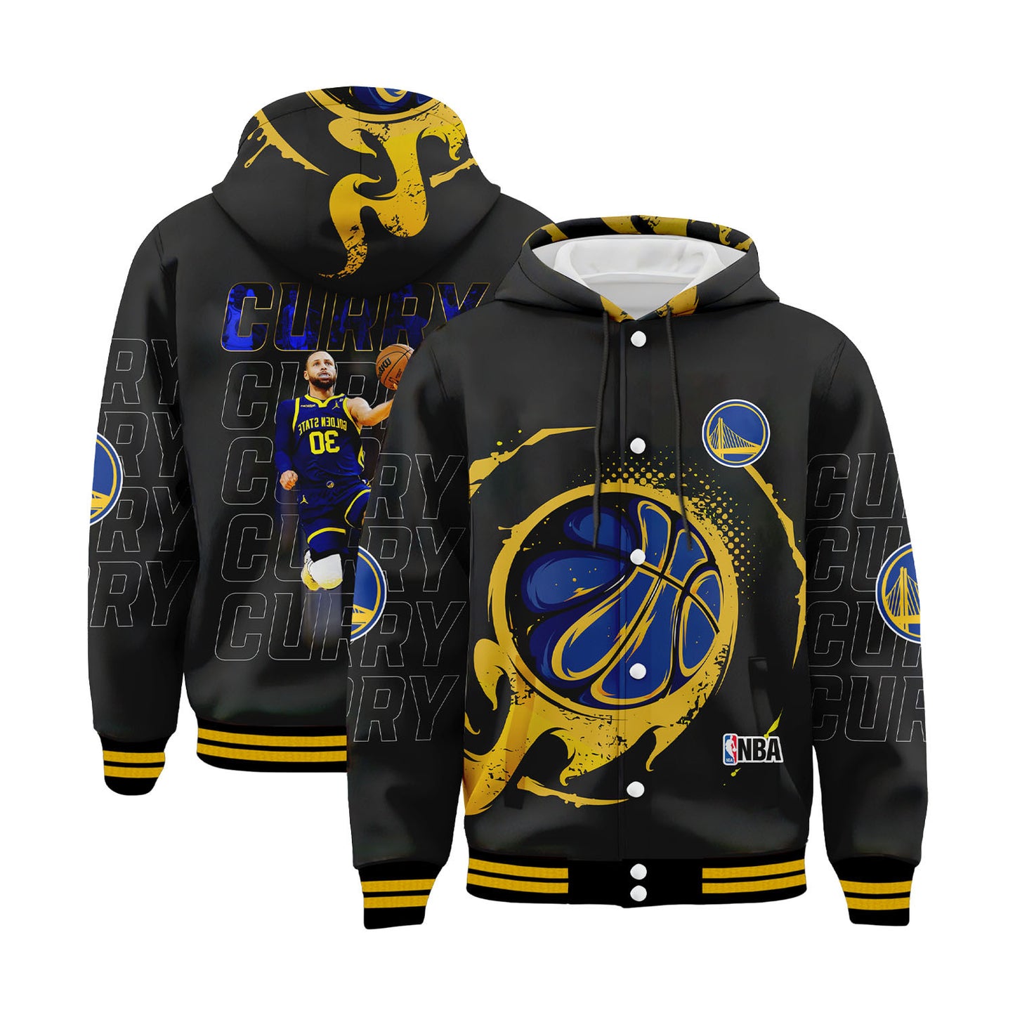 GSW Stephen Curry Make Every Shot Count 3D All Over Print Hooded Varsity Jacket