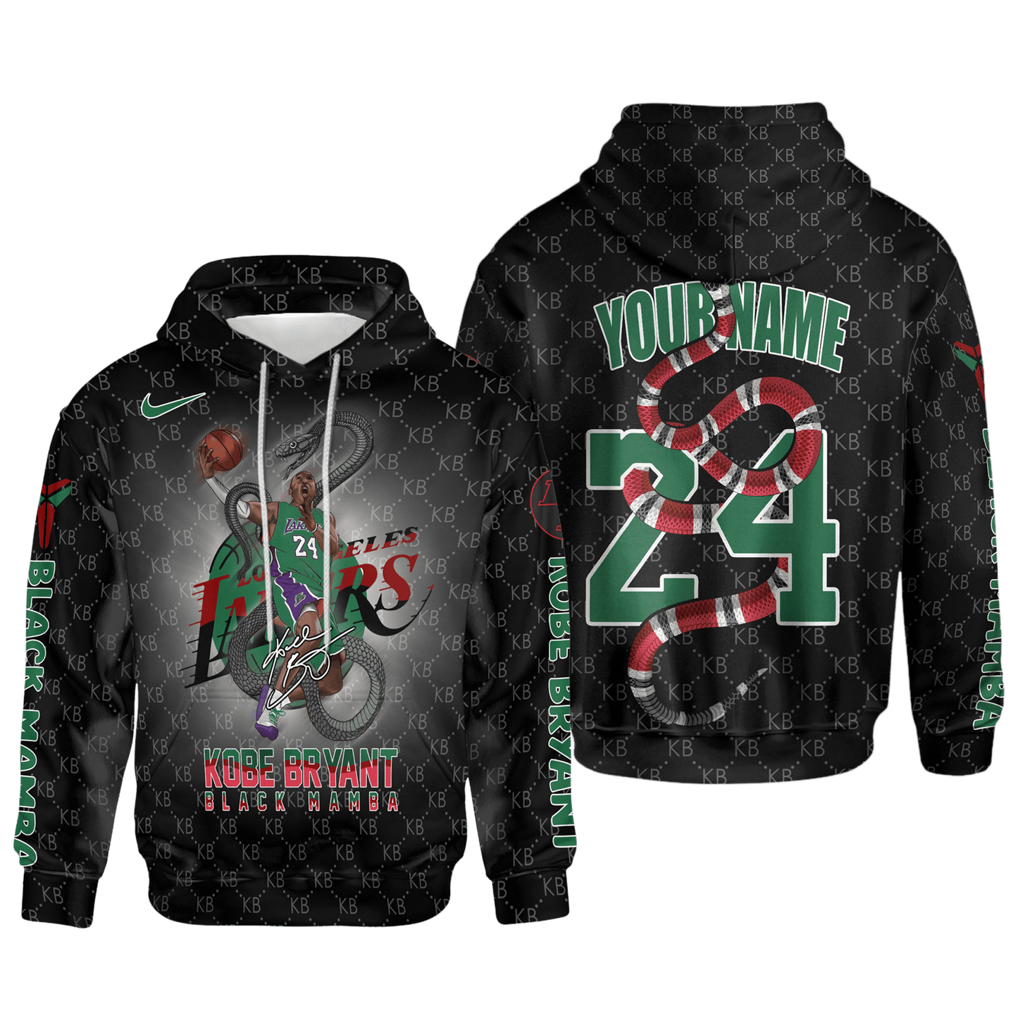 Kobe Bryant Black Mamba Lakers #24 Custom 3D Hoodie