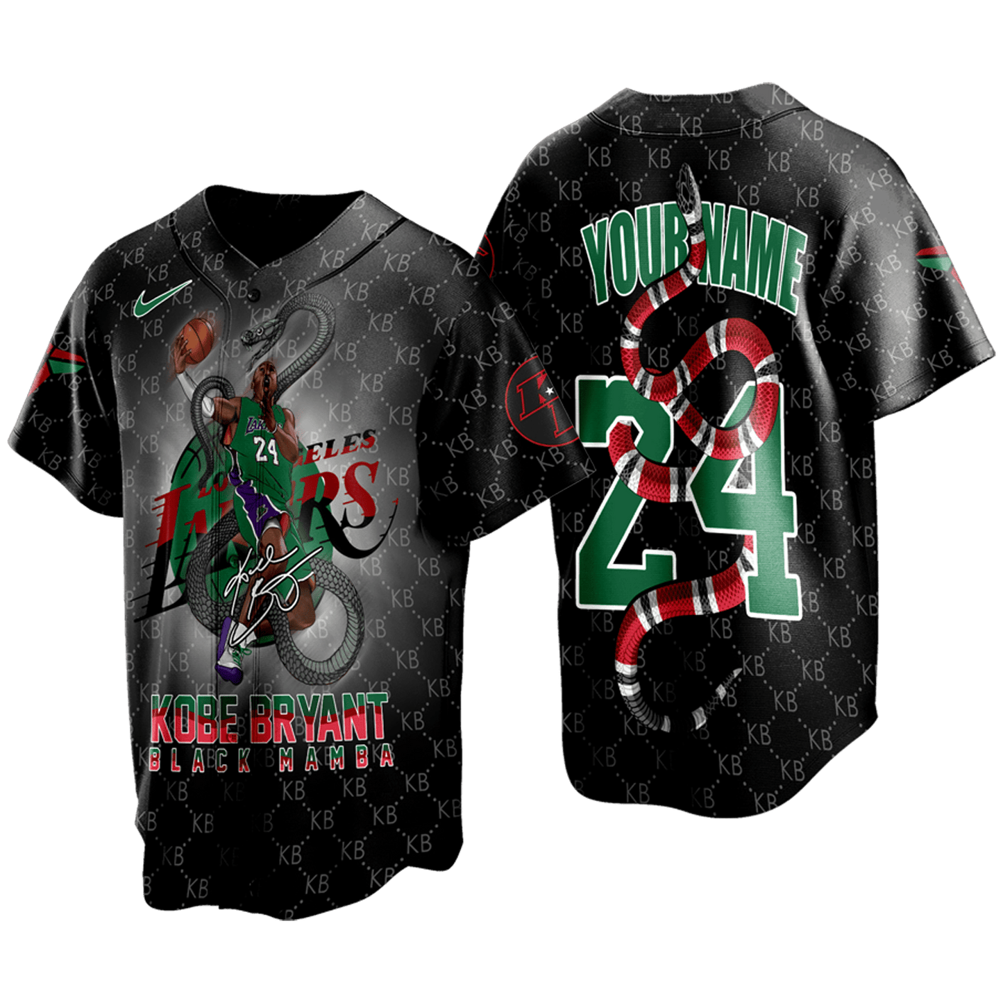 Kobe Bryant Black Mamba Lakers #24 Custom 3D Baseball Jersey