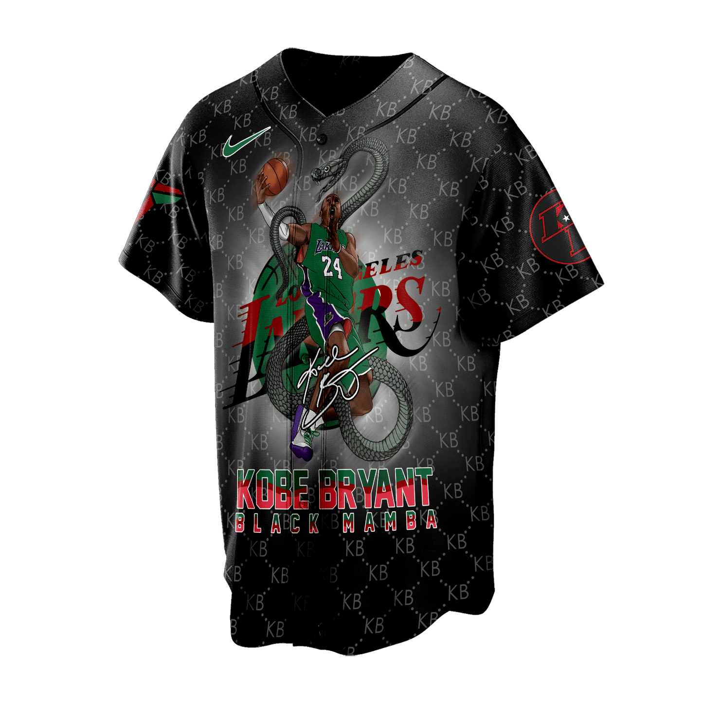 Kobe Bryant Black Mamba Lakers #24 Custom 3D Baseball Jersey