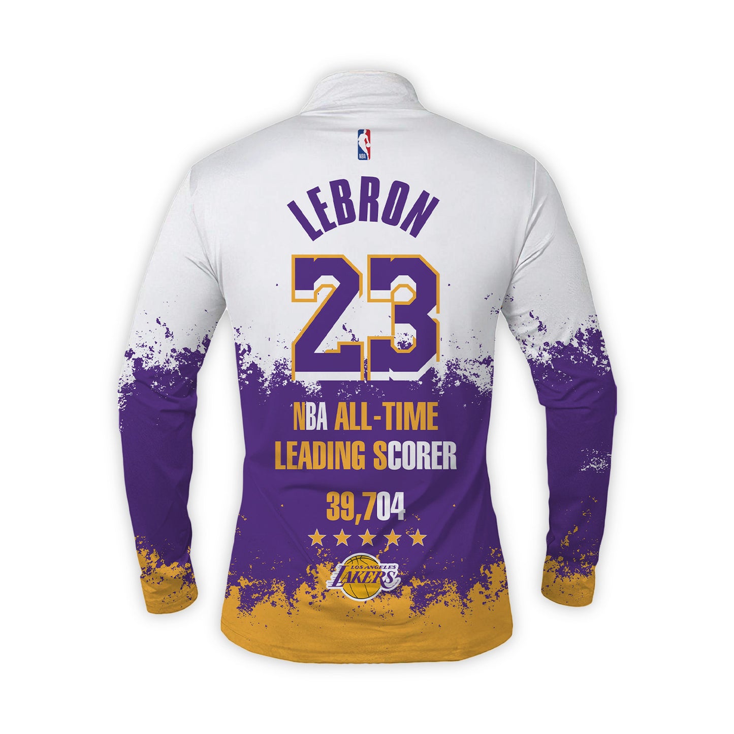 Lakers #23 LeBron James All-Time Leading Scorer 3D Long Sleeve Quarter Zip Jersey