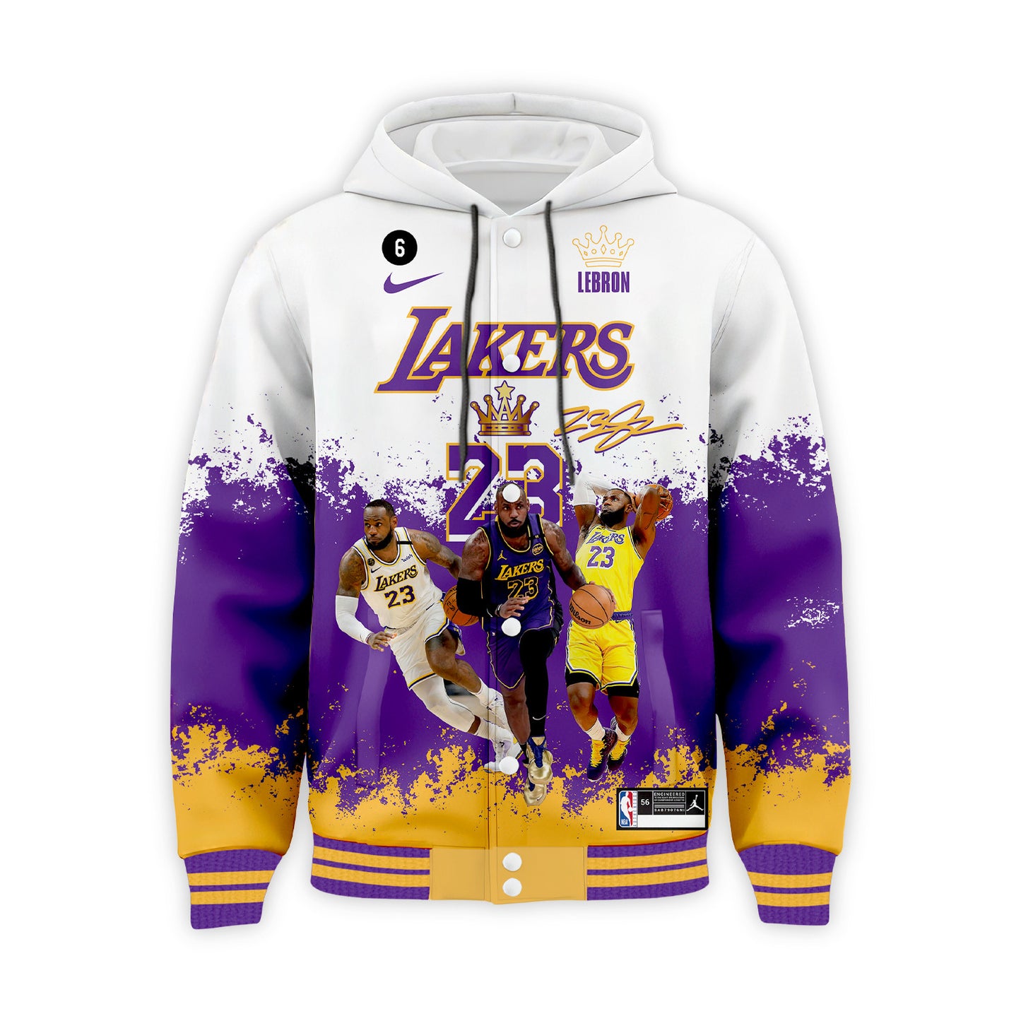 Lakers #23 LeBron James All-Time Leading Scorer 3D All Over Print Hooded Varsity Jacket