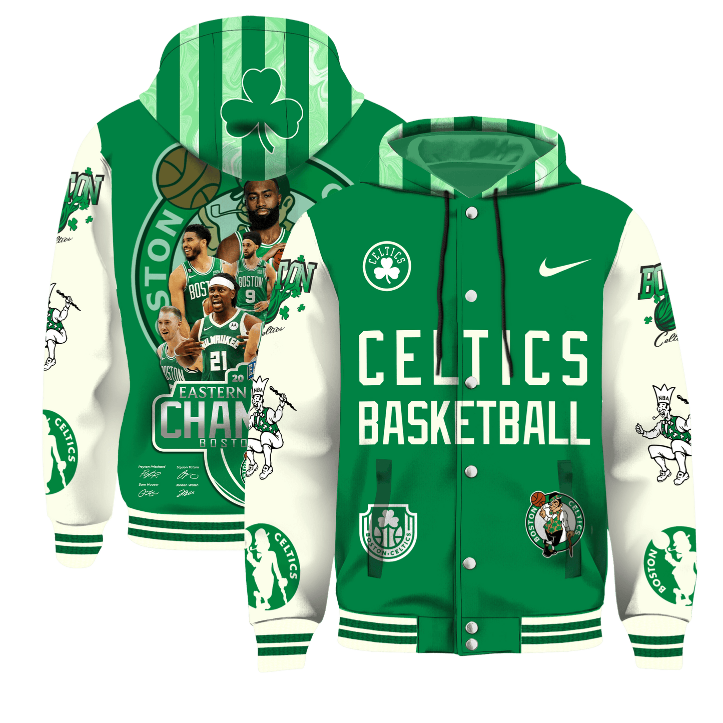 Celtics Basketball Team Champions Eastern Conference 3D Hooded Varsity Jacket