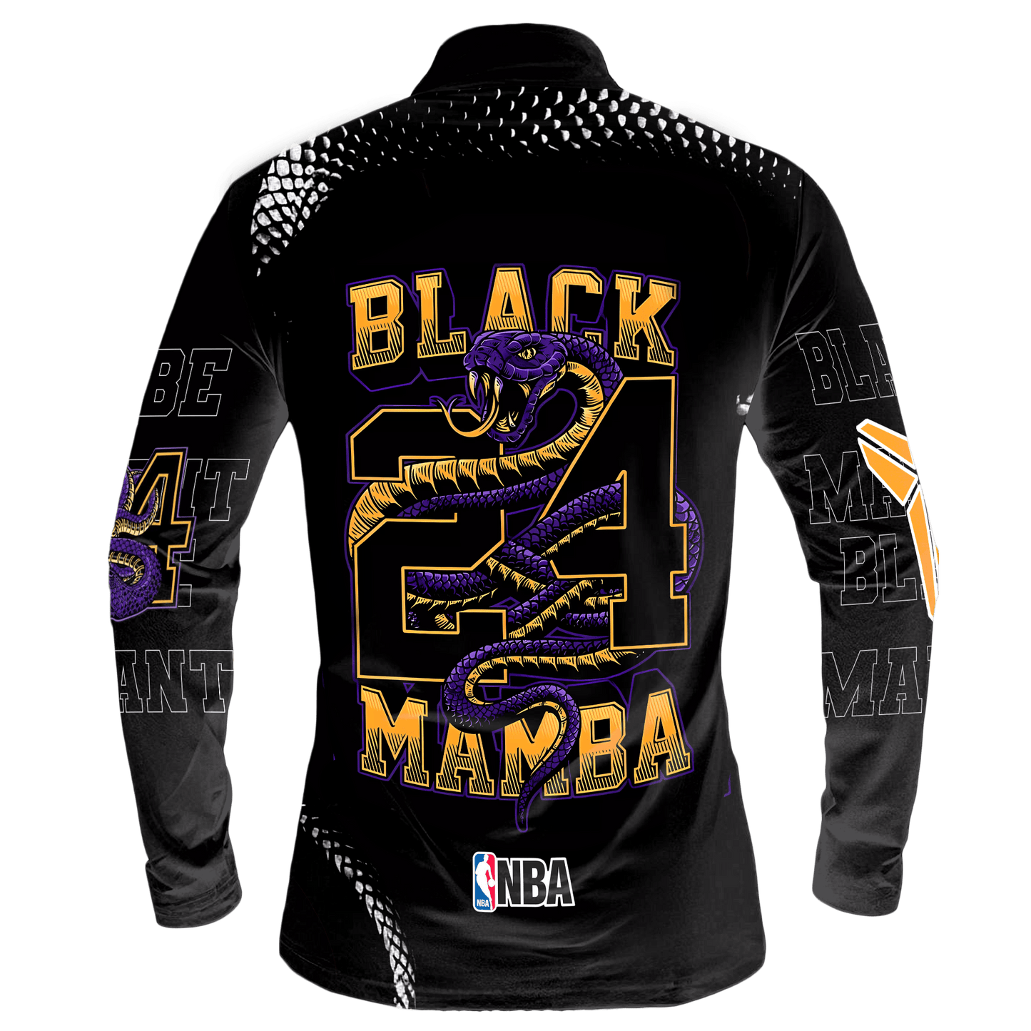 Kobe Bryant Black Mamba Lakers #24 3D Long Sleeve Quarter Zip Jersey