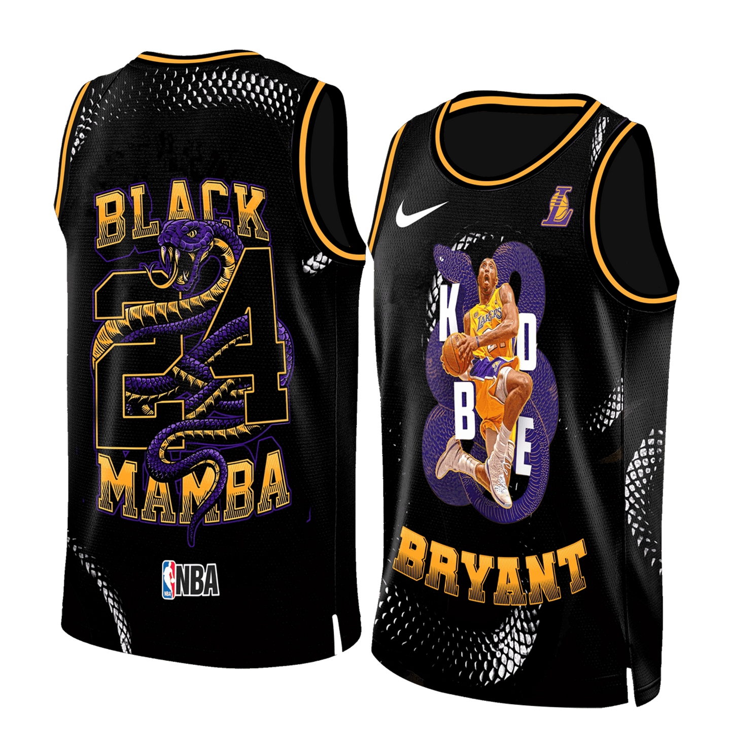 Kobe Bryant Black Mamba Lakers #24 3D Basketball Jersey