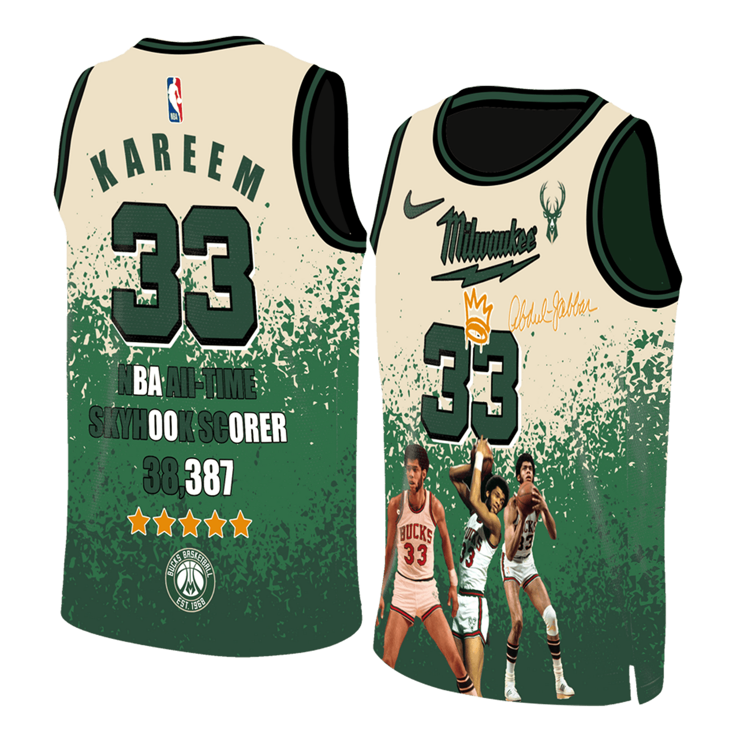 Kareem Abdul-Jabbar #33 Bucks Basketball Team 3D Basketball Jersey