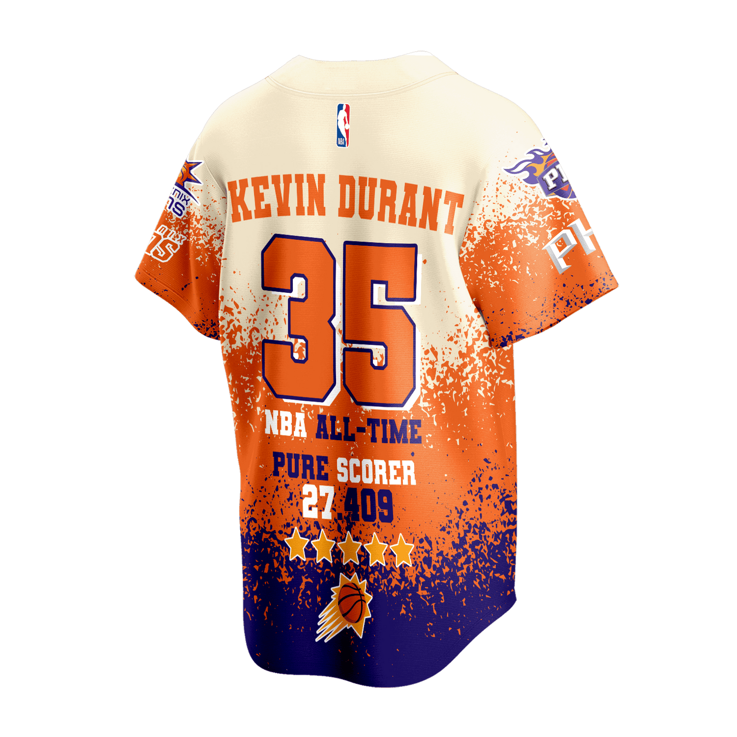 Kevin Durant #35 All-Time Pure Scorer Suns Basketball Team 3D Baseball Jersey