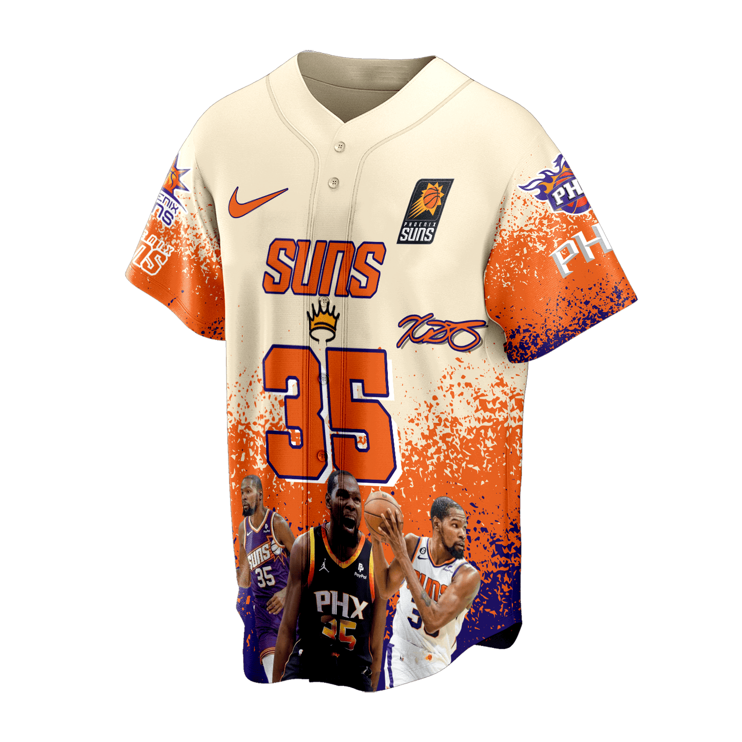 Kevin Durant #35 All-Time Pure Scorer Suns Basketball Team 3D Baseball Jersey