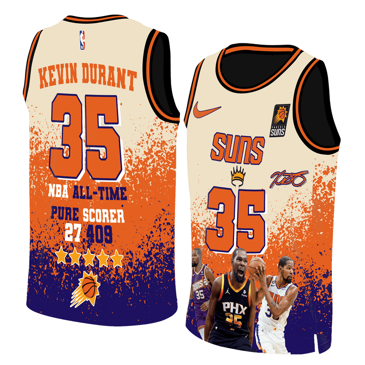 Kevin Durant #35 All-Time Pure Scorer Suns Basketball Team 3D Basketball Jersey