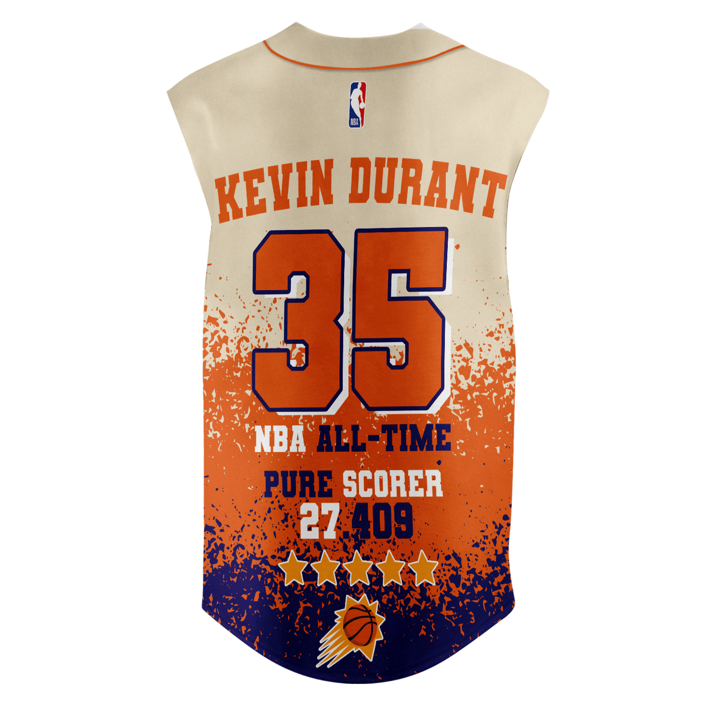 Kevin Durant #35 All-Time Pure Scorer Suns Basketball Team 3D Sleeveless Baseball Jersey