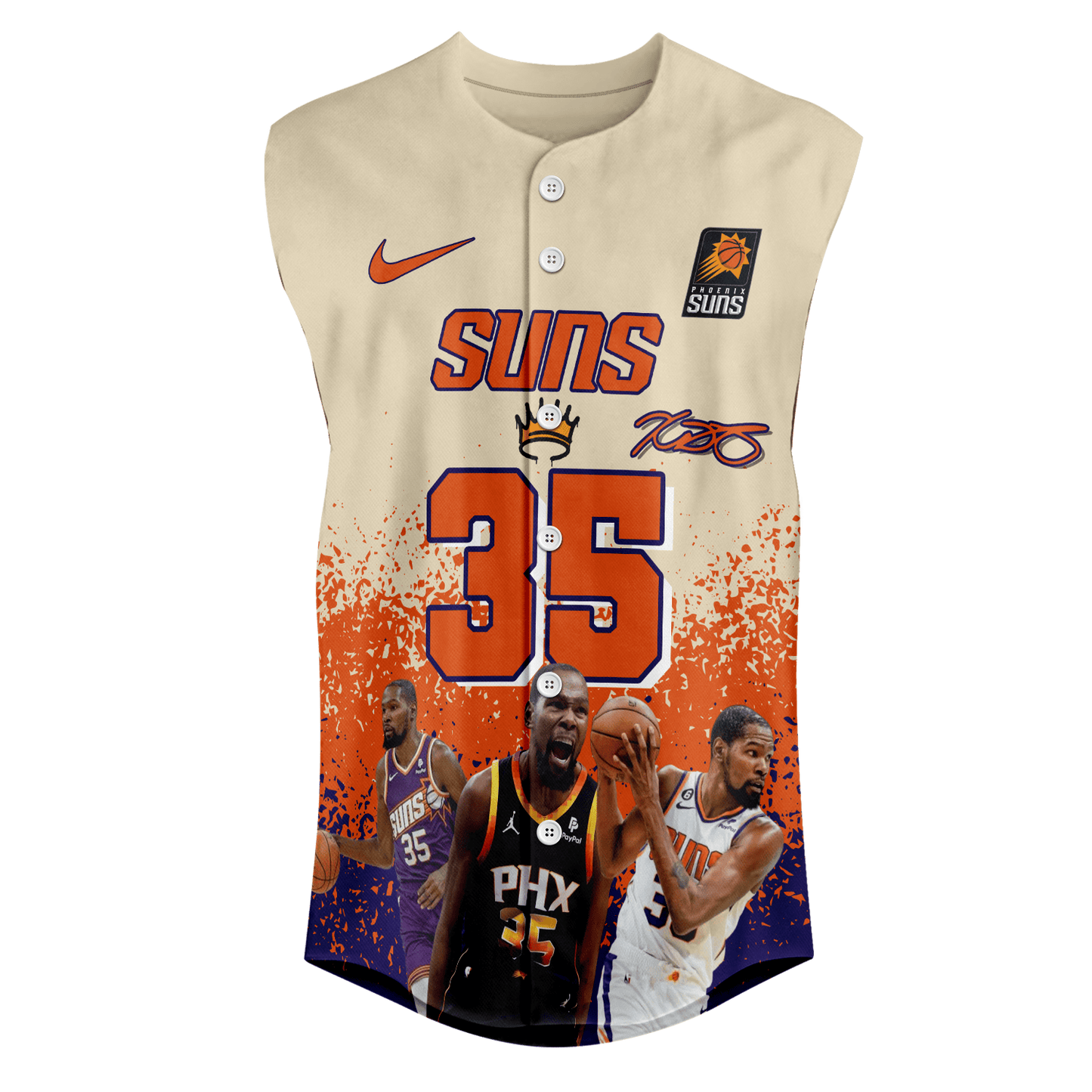 Kevin Durant #35 All-Time Pure Scorer Suns Basketball Team 3D Sleeveless Baseball Jersey
