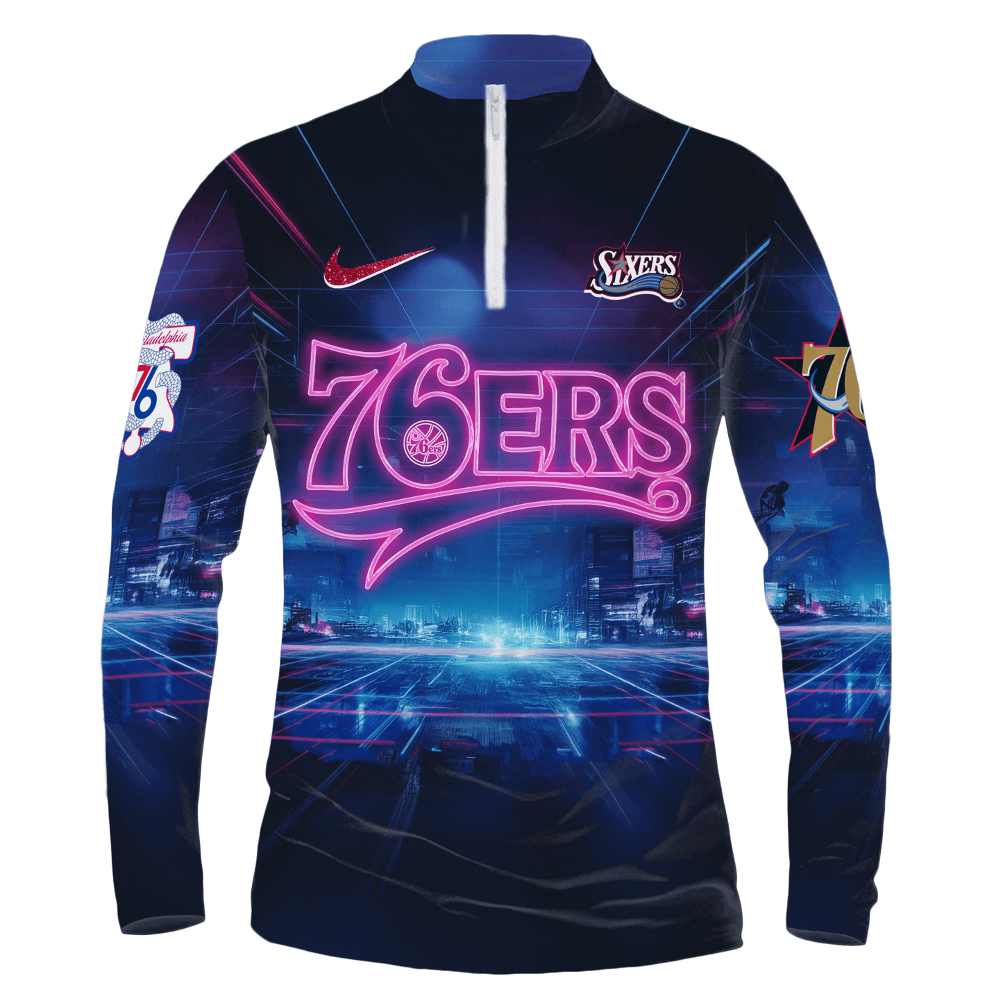 Embiid George Maxey Philadelphia Basketball Team 3D Long Sleeve Quarter Zip Jersey