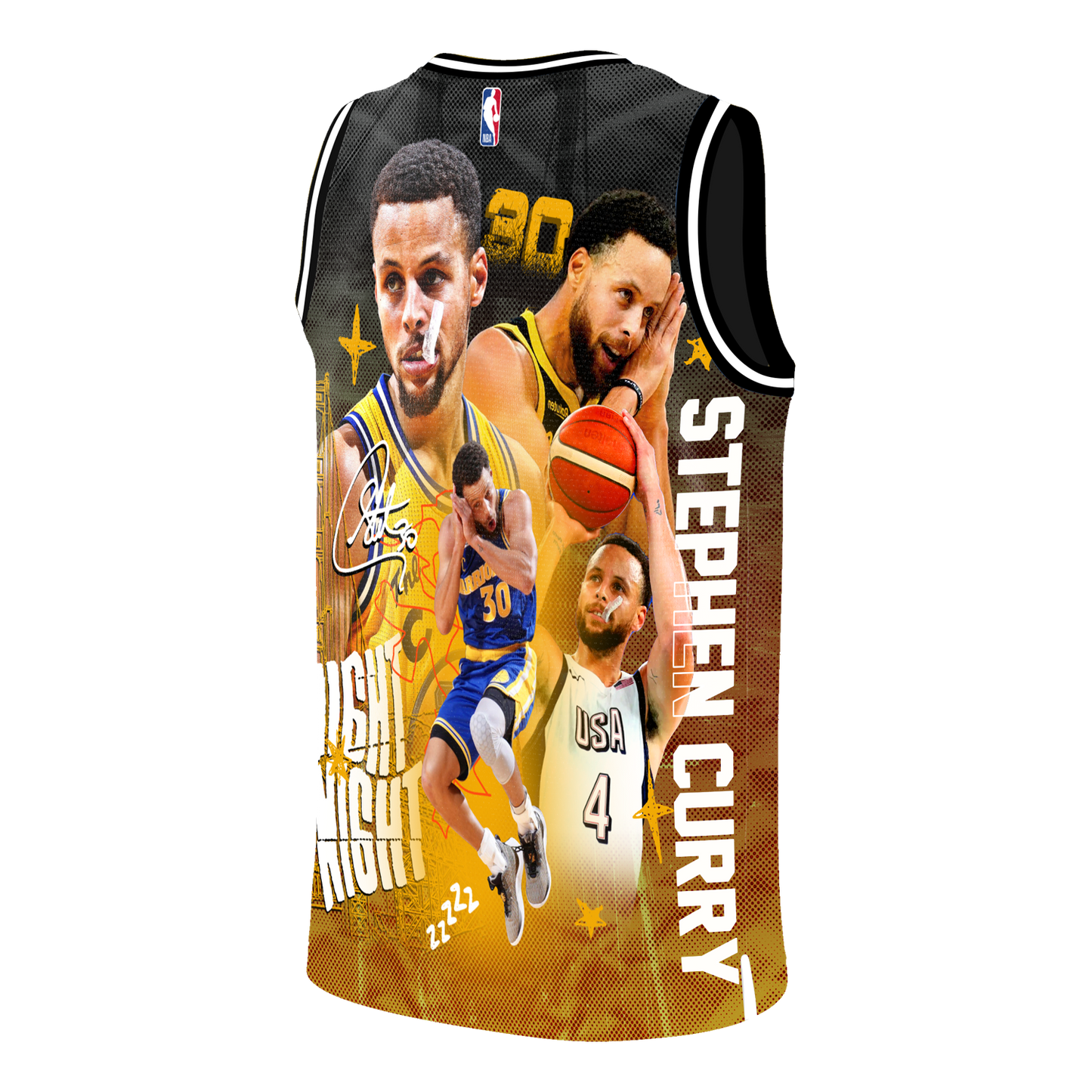 Golden State Basketabll Stephen Curry #30 Night Night 3D Basketball Jersey