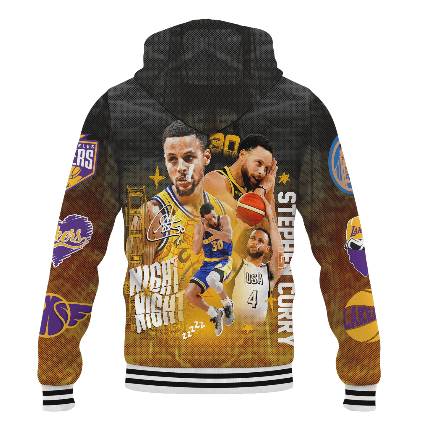 Golden State Basketabll Stephen Curry #30 Night Night 3D Hooded Varsity Jacket