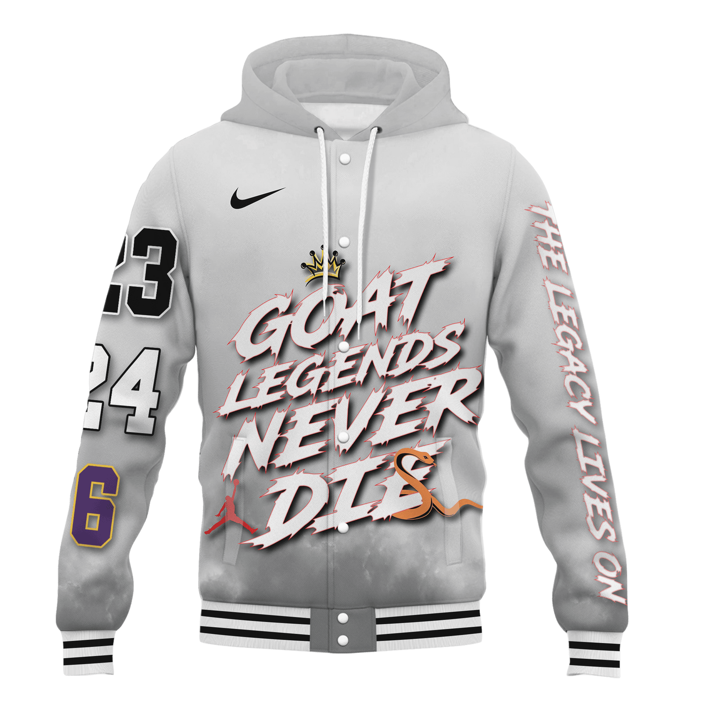 Jordan Kobe LeBron Legends The Legacy Lives On 3D Hooded Varsity Jacket