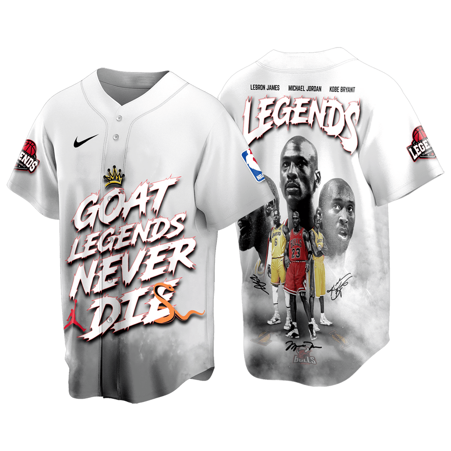 Jordan Kobe LeBron Legends The Legacy Lives On 3D Baseball Jersey