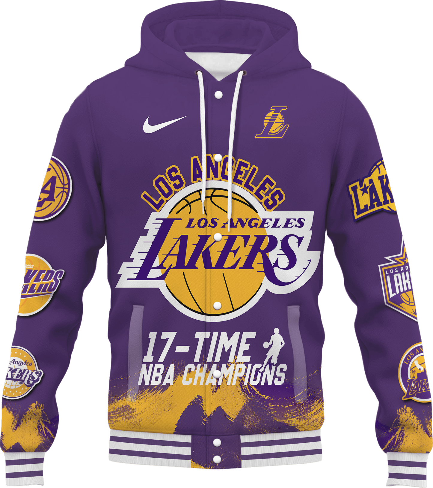 Lakers Basketball Team 17-Time Champions 3D Hooded Varsity Jacket