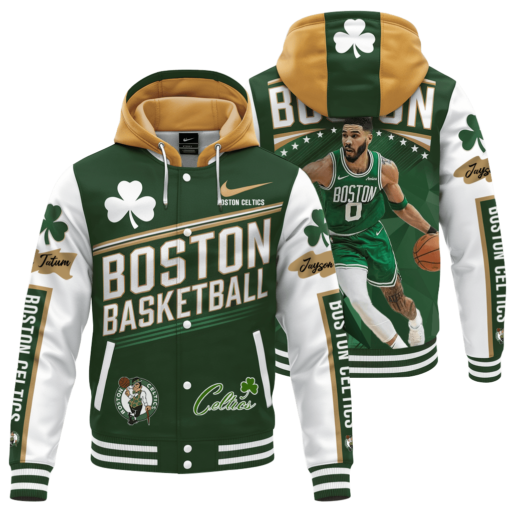 Celtics Jayson Tatum #0 Boston Basketball Team 3D Hooded Varsity Jacket