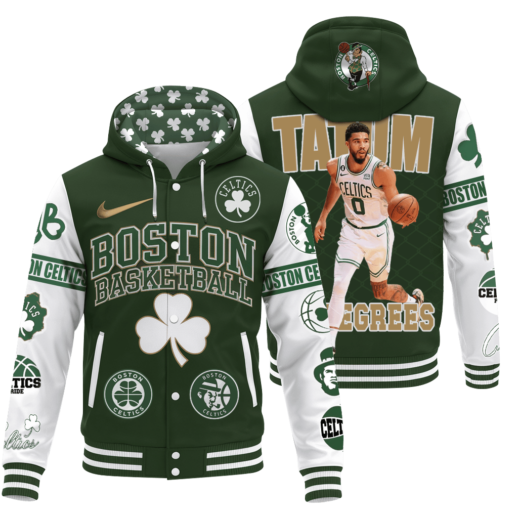 Celtics Jayson Tatum #0 Boston Basketball 3D Hooded Varsity Jacket