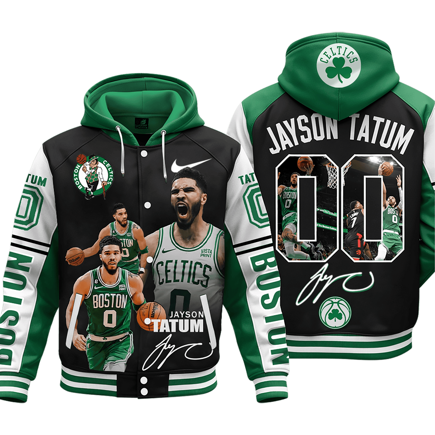 Celtics Jayson Tatum #0 Boston Team Basketball 3D Hooded Varsity Jacket