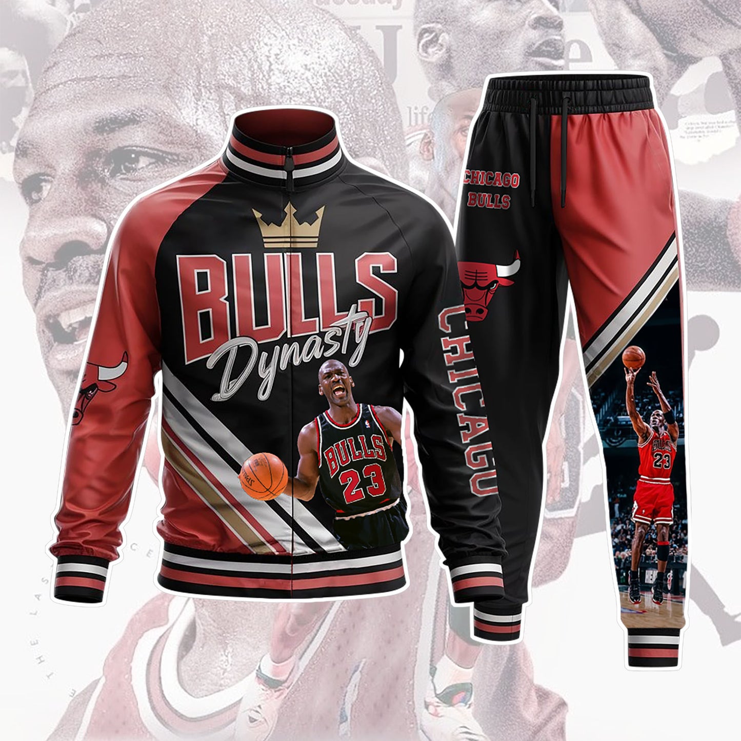 Legend Michael Jordan #23 Bulls Dynasty 3D Tracksuit All Over Print Jacket And Joggers
