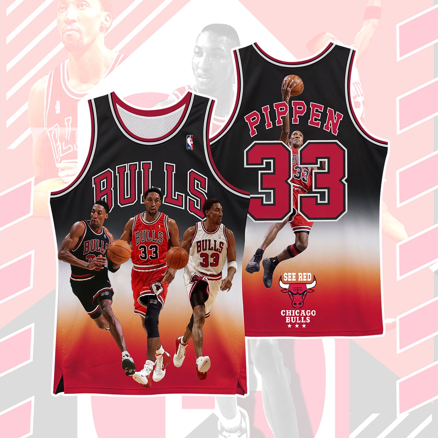 Bulls Scottie Pipen #33 Chicago Basketball 3D All Over Print Basketball Jersey