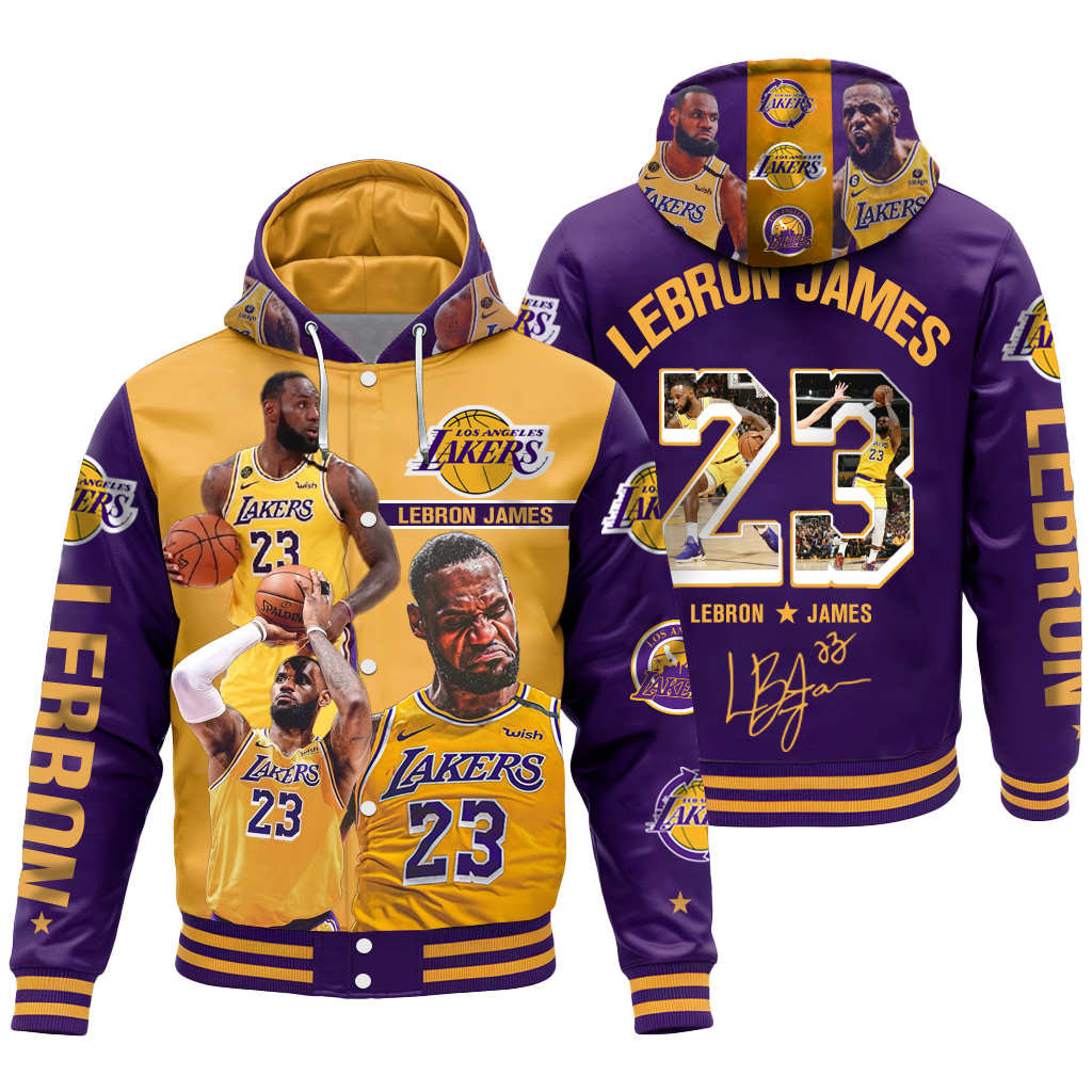 Lakers LeBron James #23 LA Basketball Team 3D Hooded Varsity Jacket