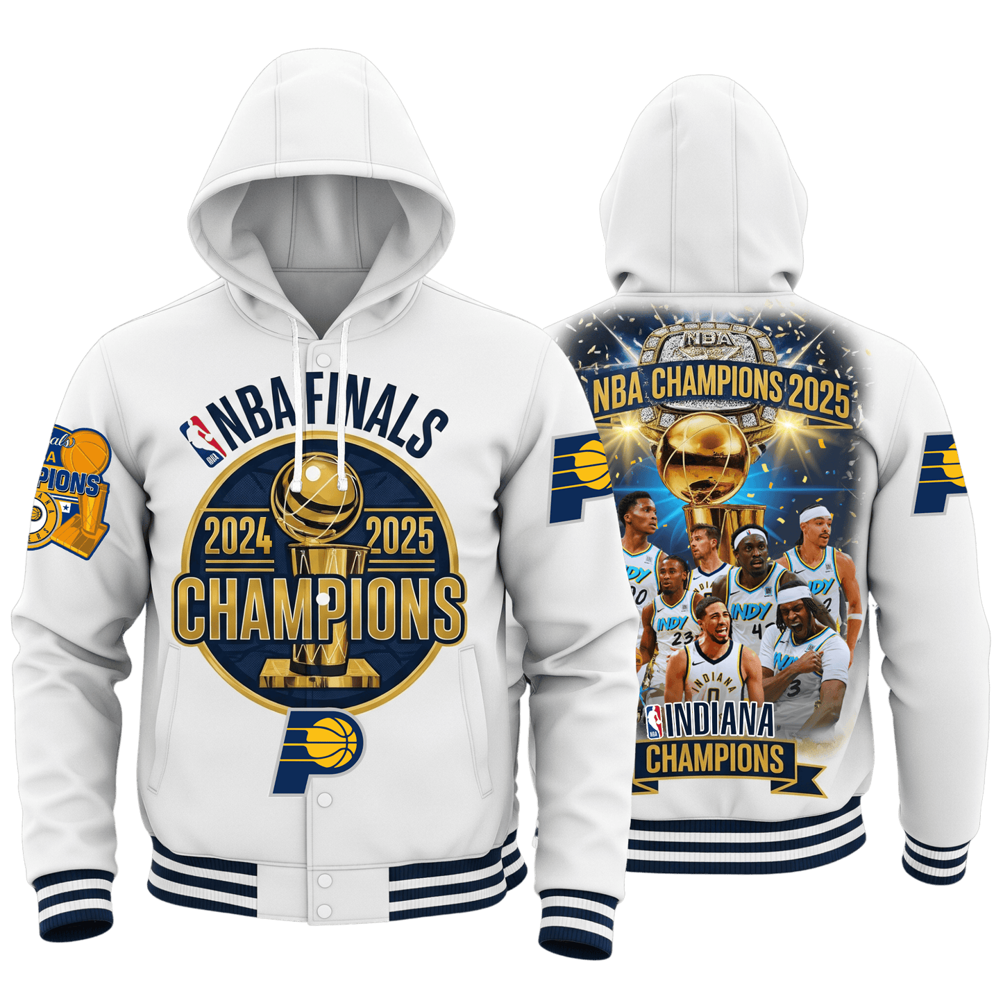 Indiana Basketball Champions Finals 2024-25 3D Hooded Varsity Jacket