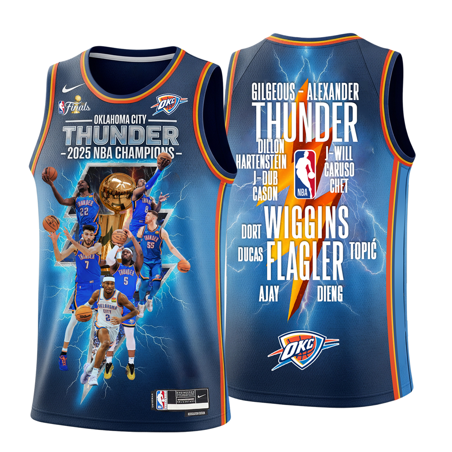 Oklahoma City Basketball Finals Champions 2024-25 Thunder Team 3D Basketball Jersey