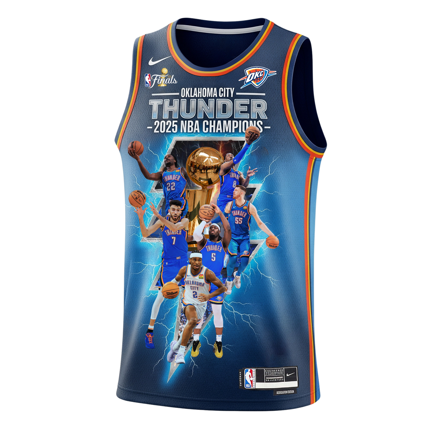 Oklahoma City Basketball Finals Champions 2024-25 Thunder Team 3D Basketball Jersey