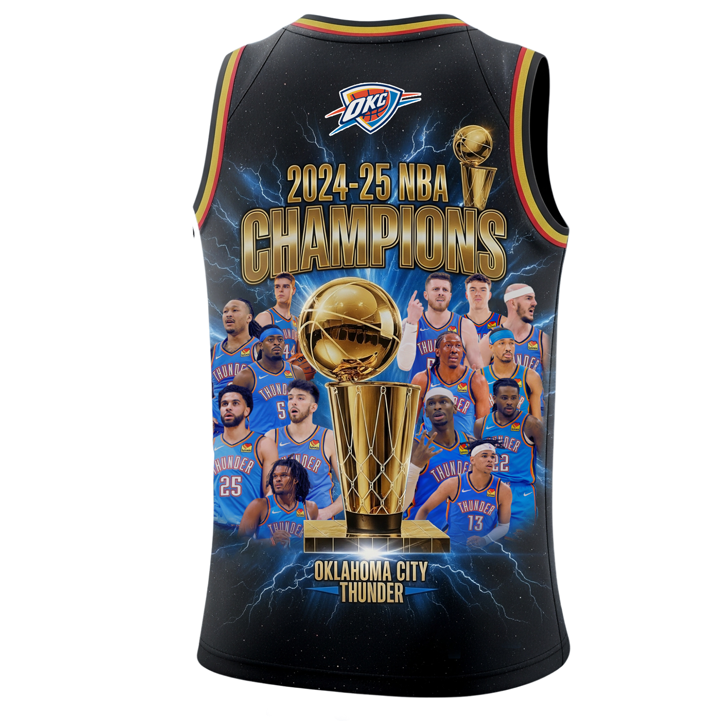 Oklahoma City Basketball First Time Finals Champions 2024-25 Thunder Team 3D Basketball Jersey