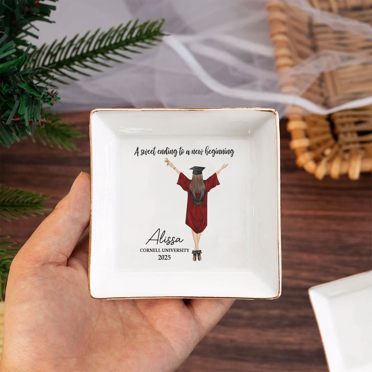 A Sweet Ending To A New Beginning - Personalized Jewelry Dish - Graduation Gift