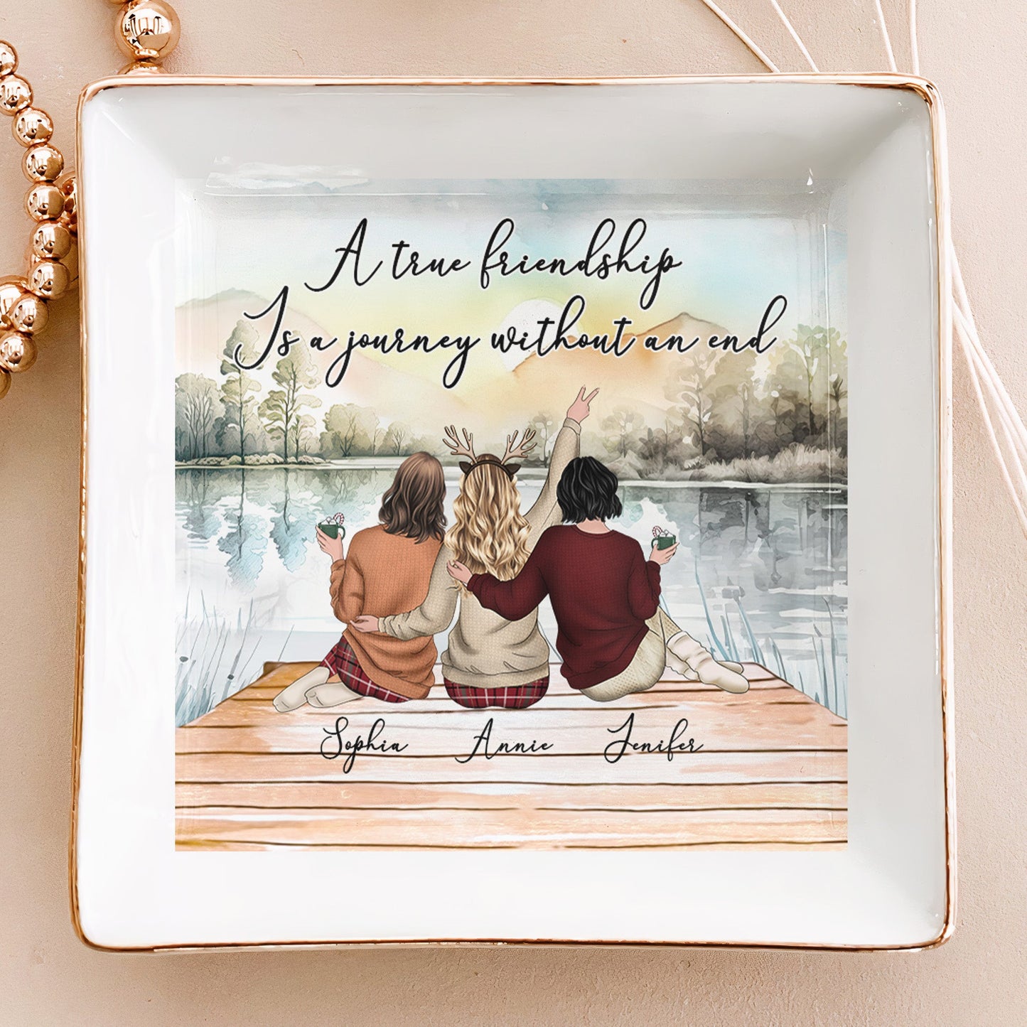 A True Friendship Is A Journey Without An End - Personalized Jewelry Dish Christmas Gift For Friend