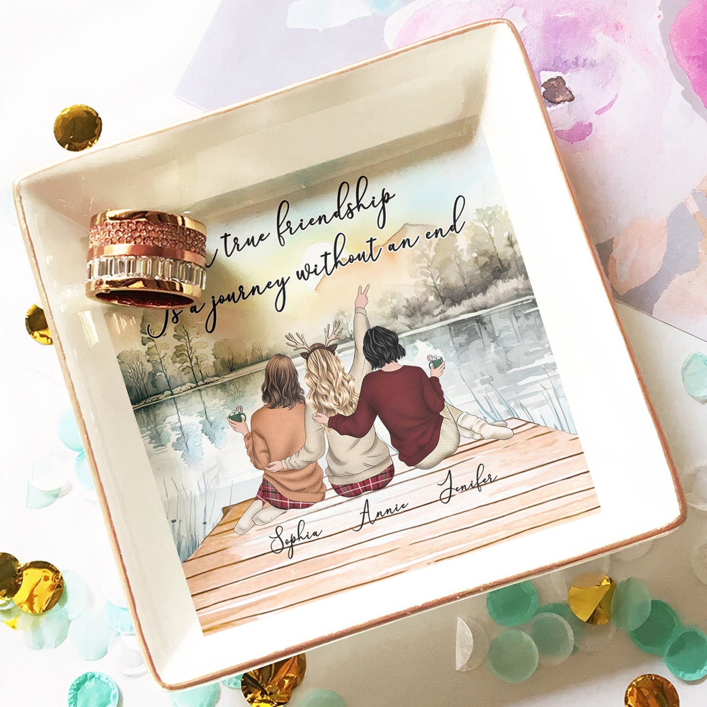 A True Friendship Is A Journey Without An End - Personalized Jewelry Dish Christmas Gift For Friend