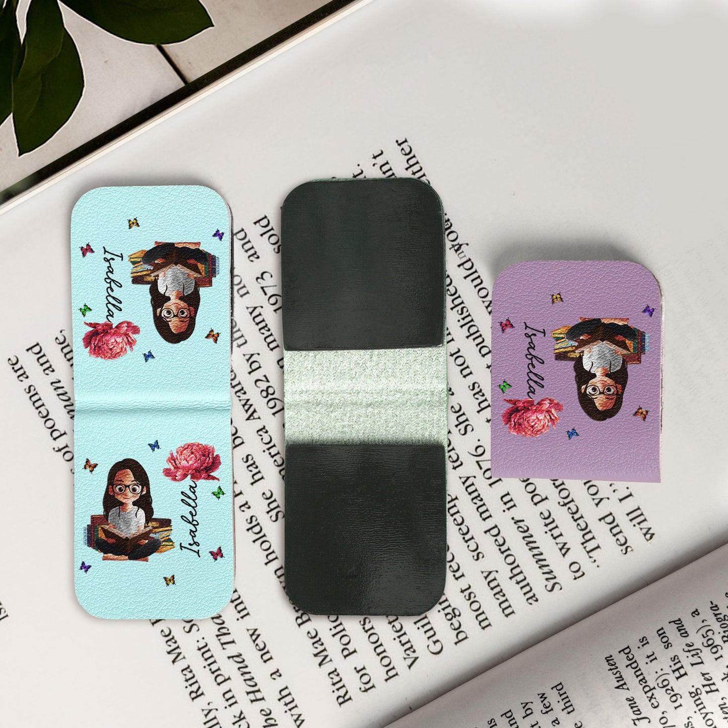 Birth Flower Book Lovers - Personalized Leather Magnetic Bookmark