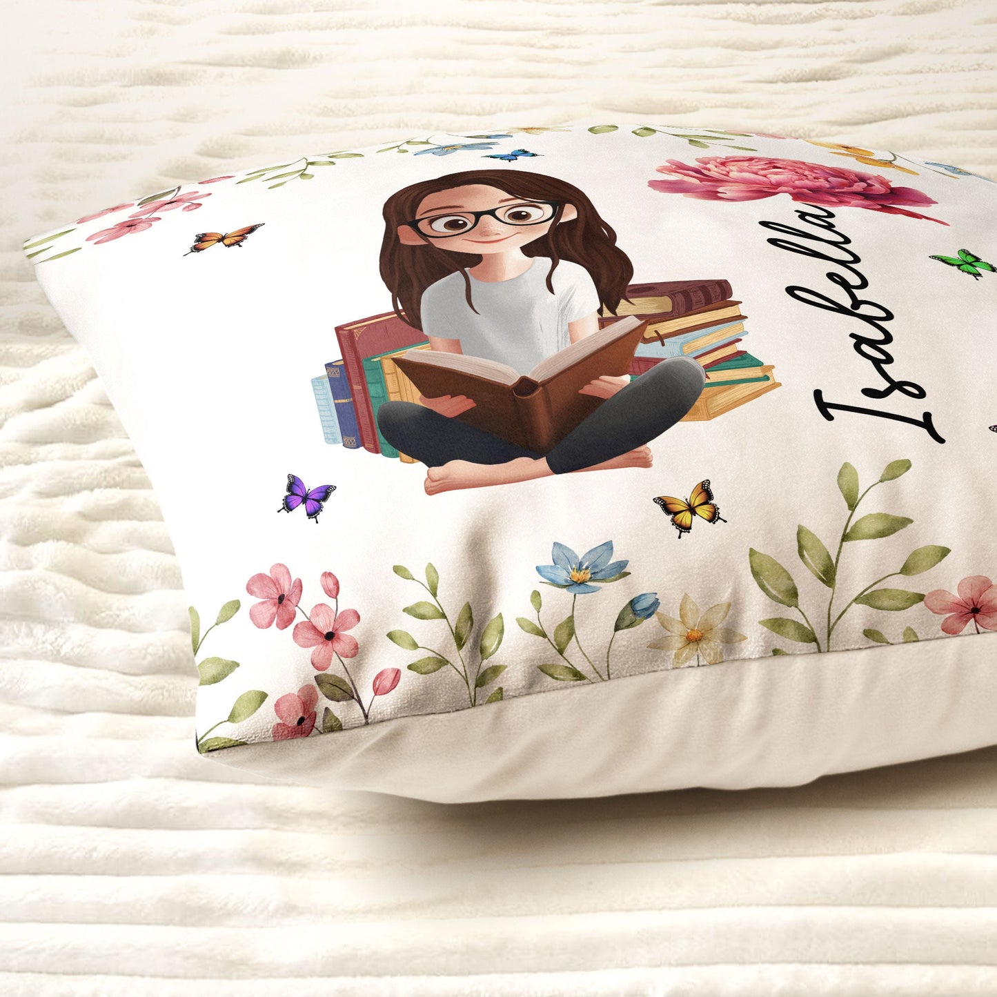 Birth Flower Book Lovers - Personalized Pillow (Insert Included)