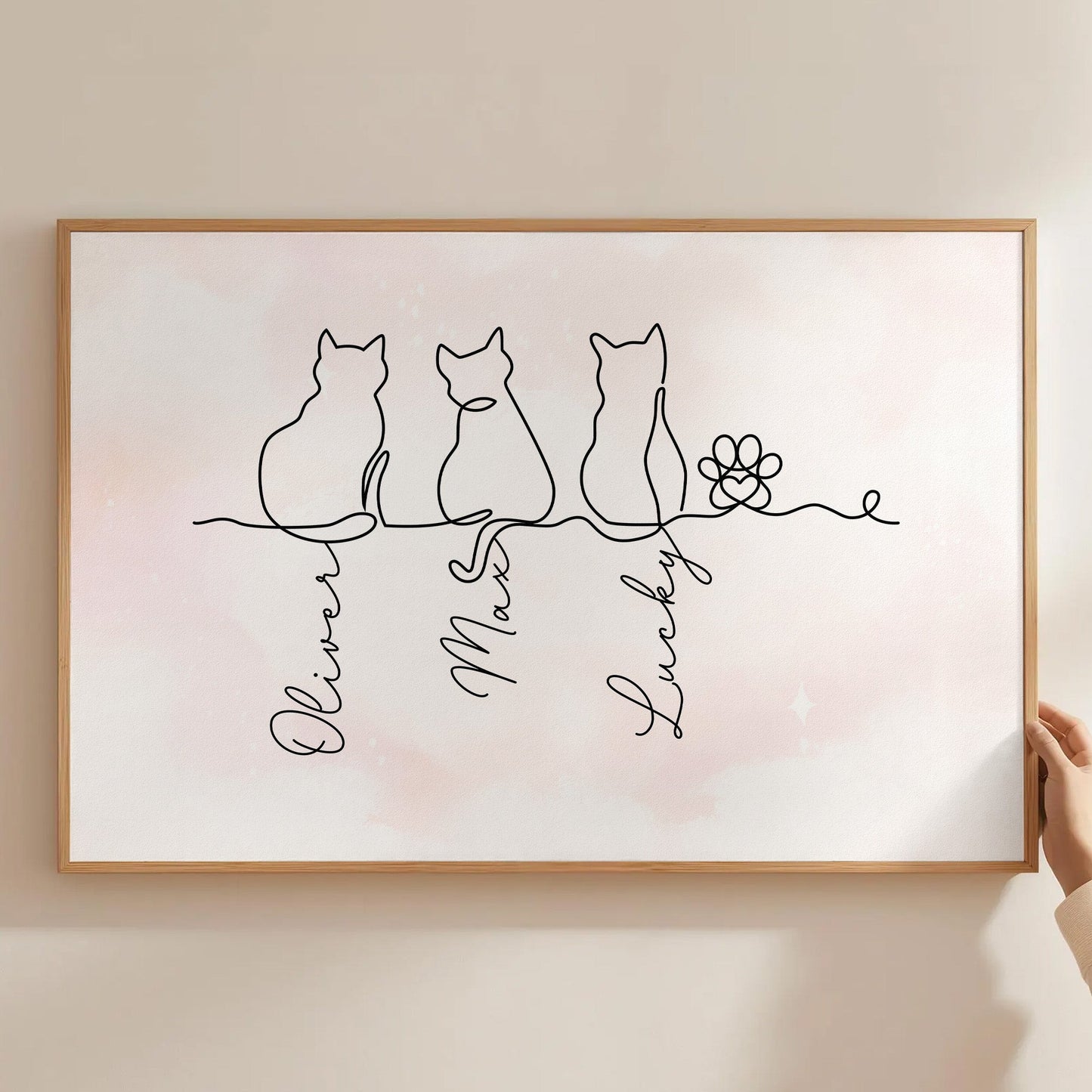 Cat Line Art Gift For Cat Lovers - Personalized Poster