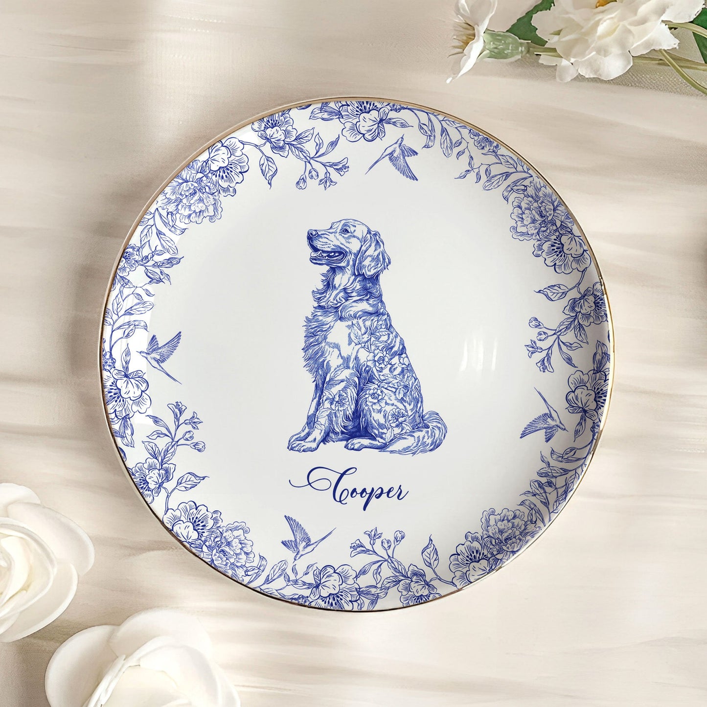 Dog Custom Breeds Chinoiserie Toile De Jouy - Personalized Jewelry Dish