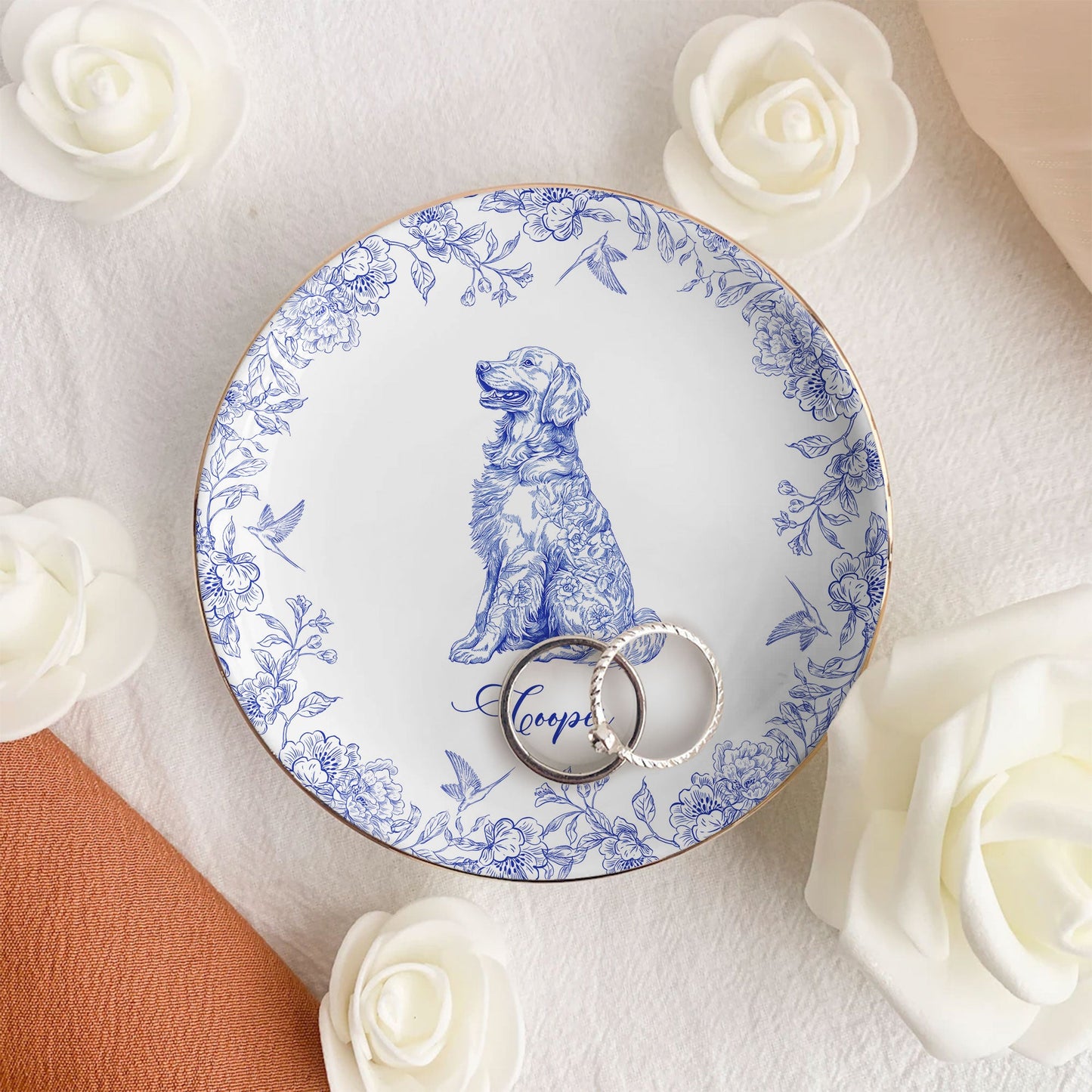 Dog Custom Breeds Chinoiserie Toile De Jouy - Personalized Jewelry Dish