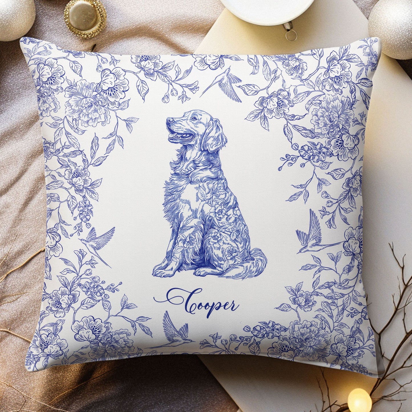 Dog Custom Toile De Jouy Chinoiserie Style - Personalized Pillow (Insert Included)