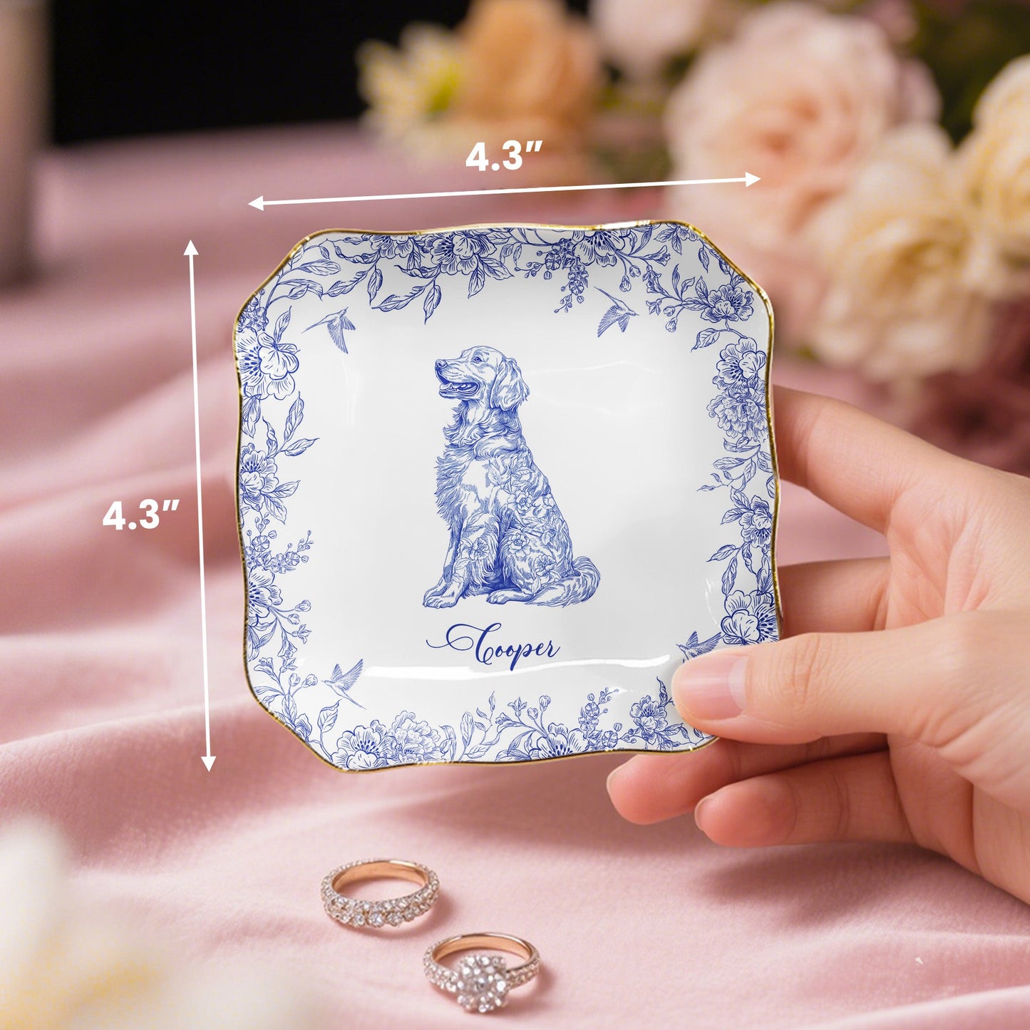 Dog Lover Gift Dog Breeds Chinoiserie Toile De Jouy Style - Personalized Jewelry Dish