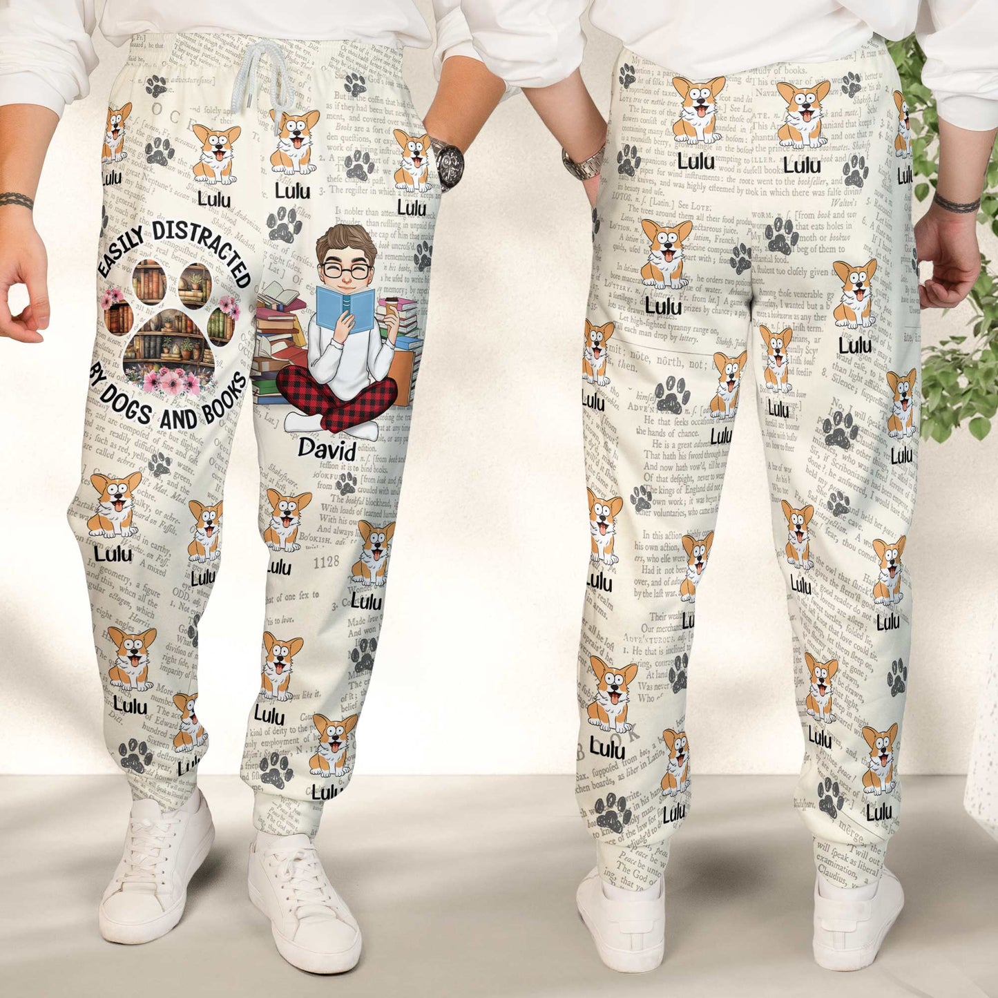 Easily Distracted By Dogs And Books - Personalized Sweatpants