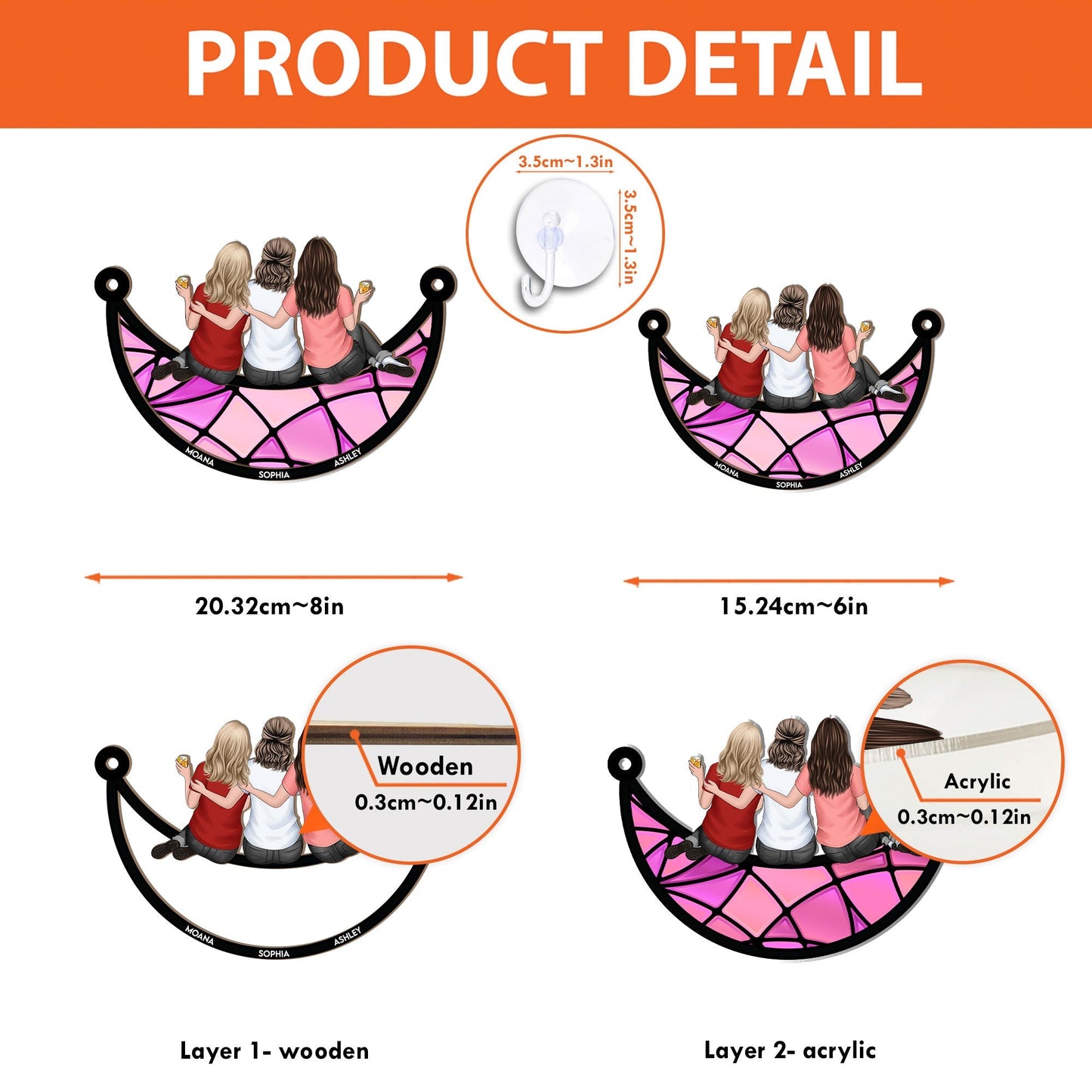 Friends, Sisters Sitting On The Moon - Personalized Window Hanging Suncatcher Ornament - Gifts For Women Christmas Gift For Friend