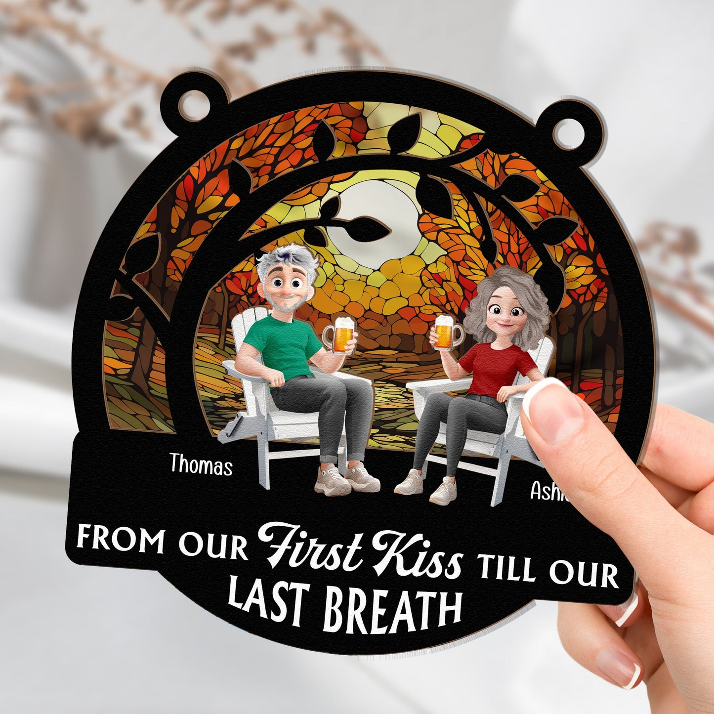 From Our First Kiss Couple Anniversary Gift - Personalized Window Hanging Suncatcher Ornament