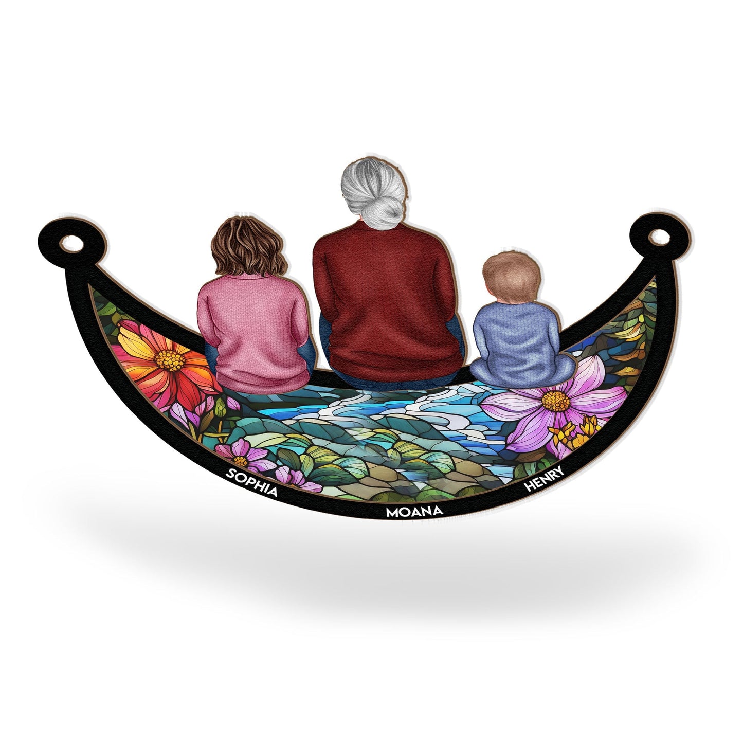 Grandma & Children On The Moon - Personalized Window Hanging Suncatcher Ornament Christmas Gift For Grandma