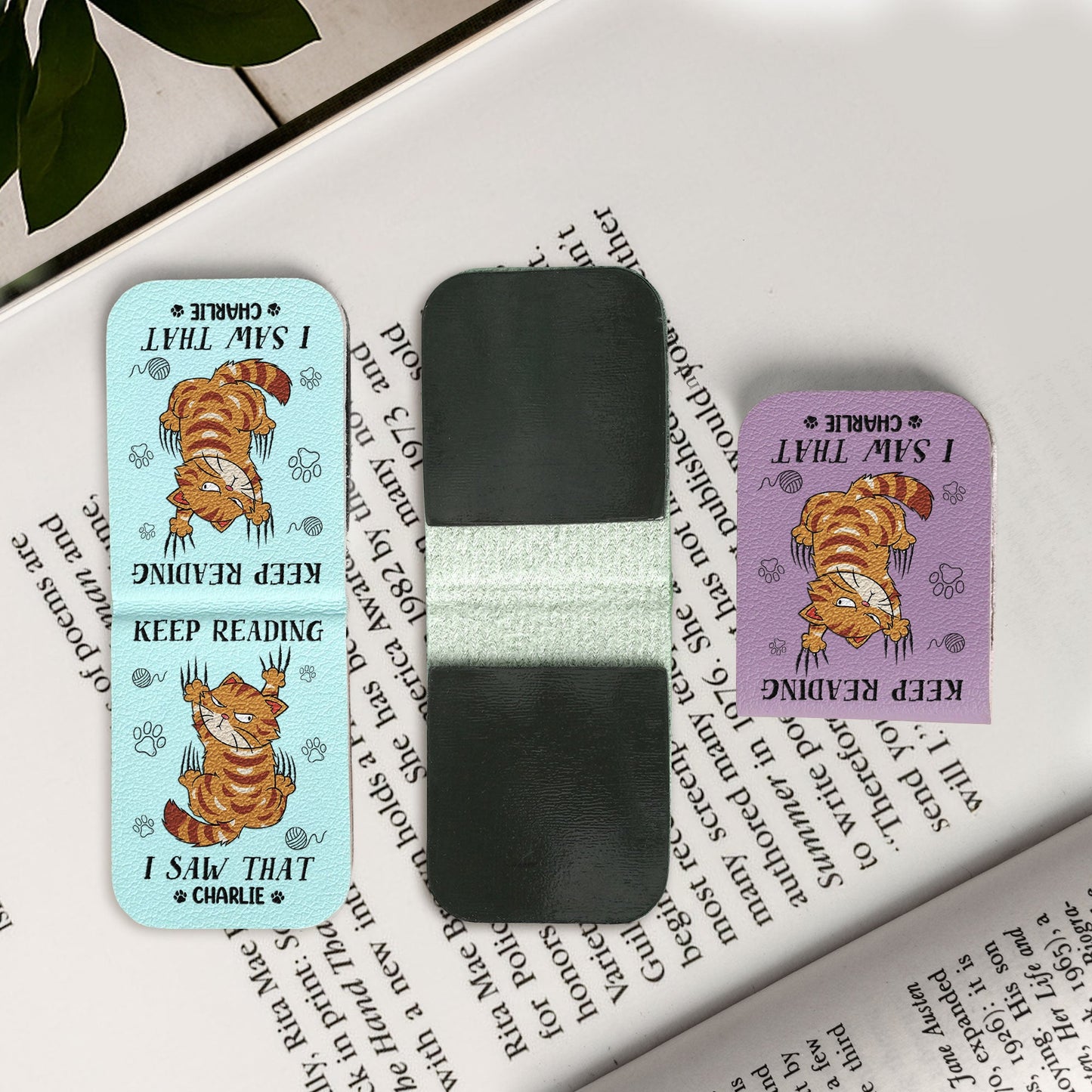 Keep Reading Cat Lover Book Lover - Personalized Leather Magnetic Bookmark